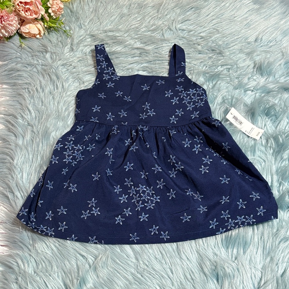 NWT Old Navy Printed Empire-Waist Open Back Blue Star Top sz 4T